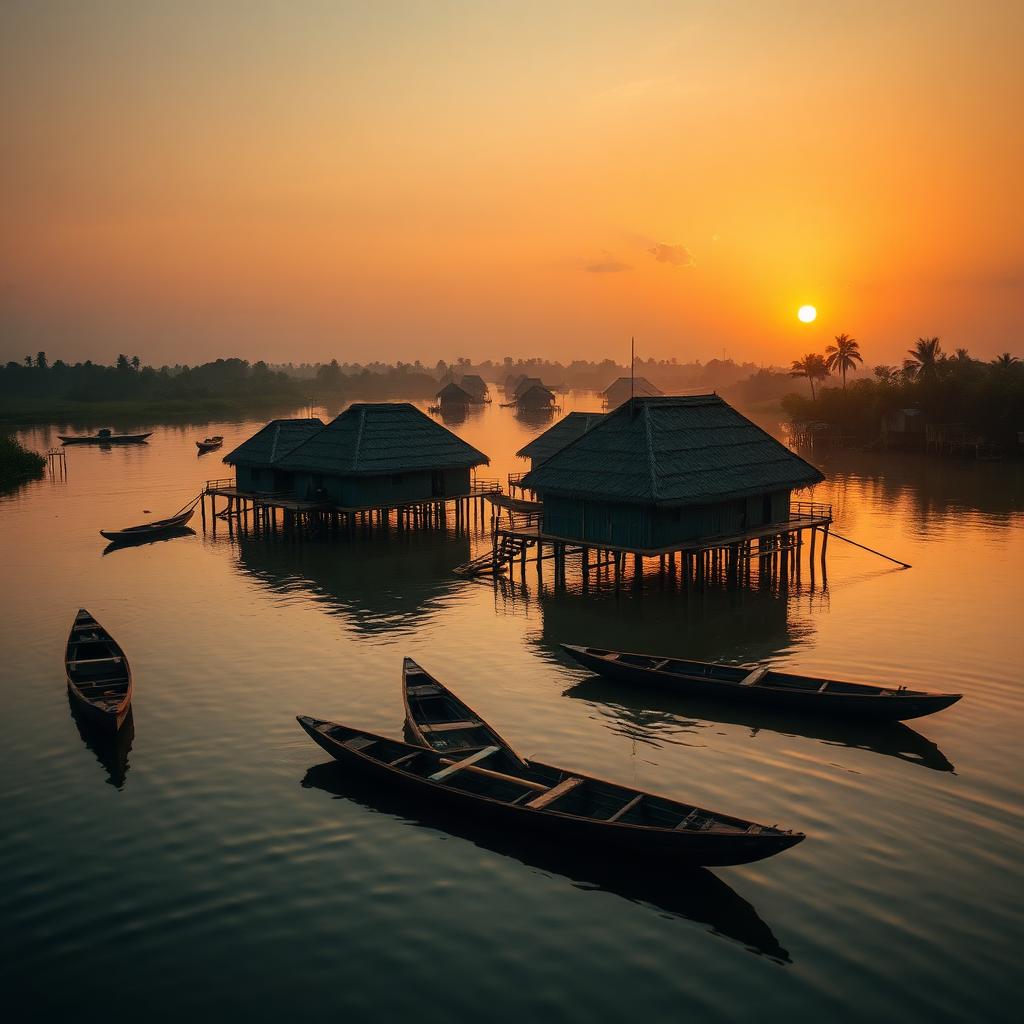 Traditional Ijaw stilt village over water