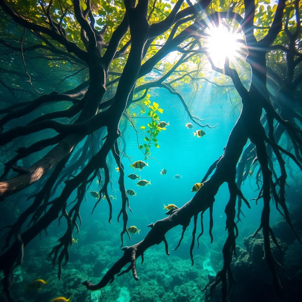 Underwater mangrove root system