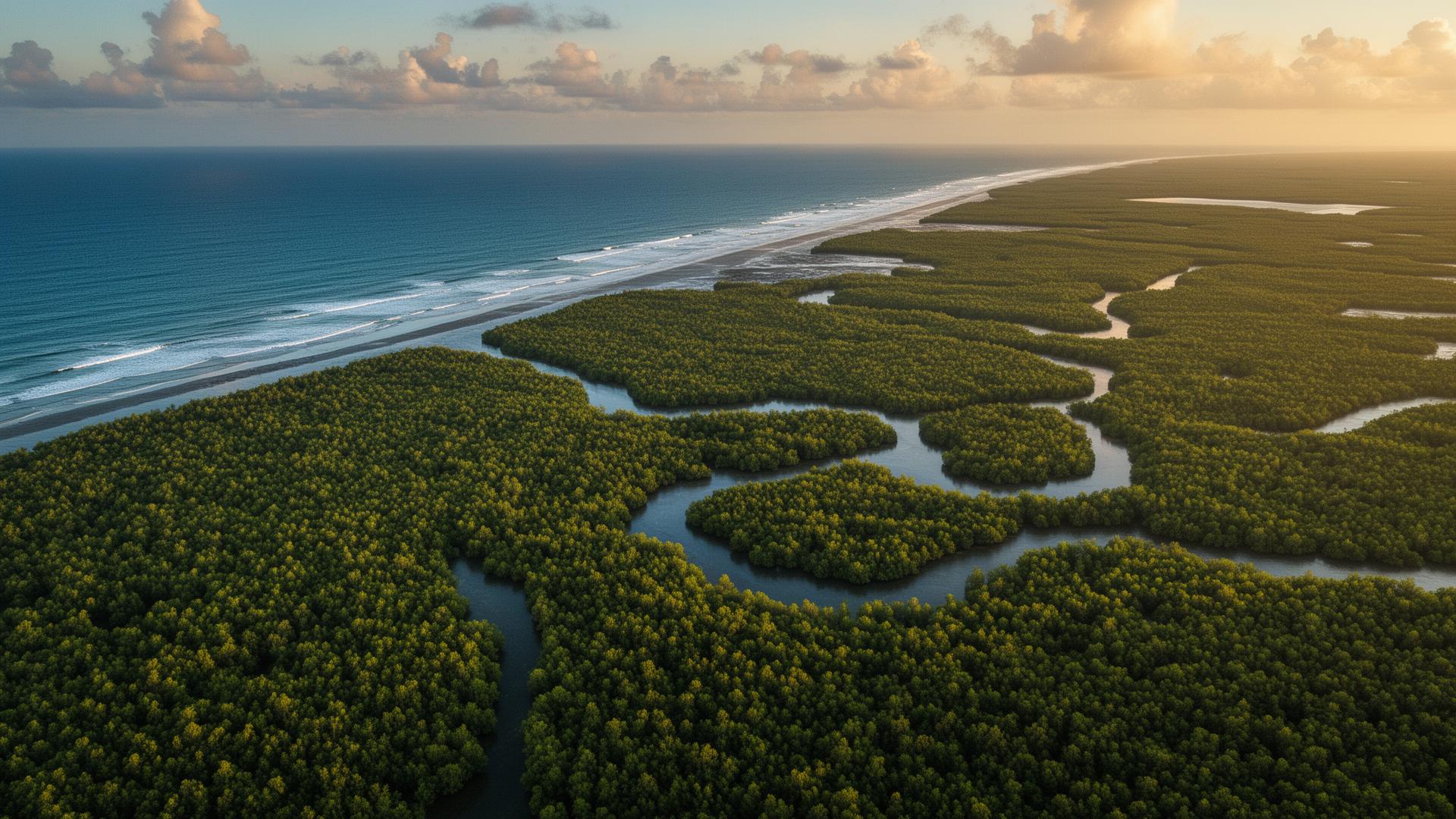 Niger Delta mangroves meeting the Atlantic Ocean — the Blue Frontier