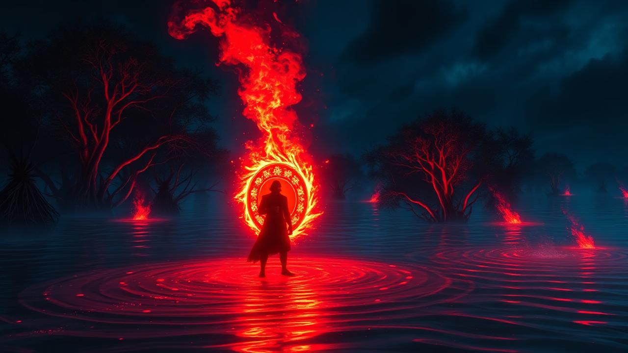 Egbesu — the divine principle of justice as red fire in sacred waters