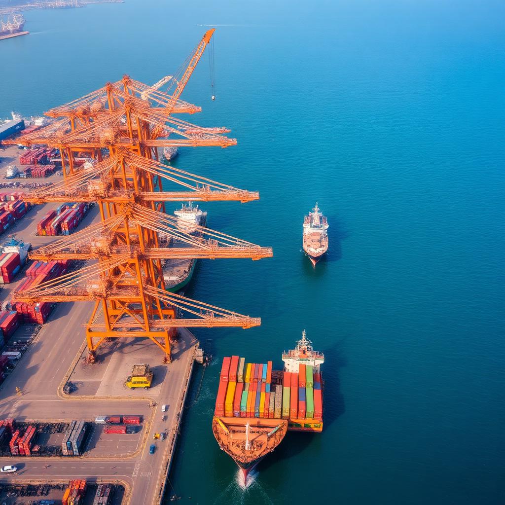 Deep seaport with container ships