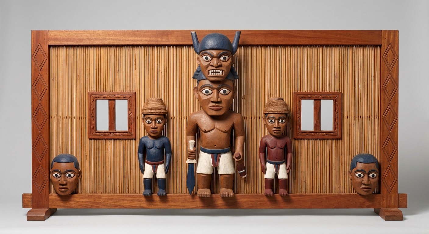An ngbula screen, as if newly carved, Made for this article